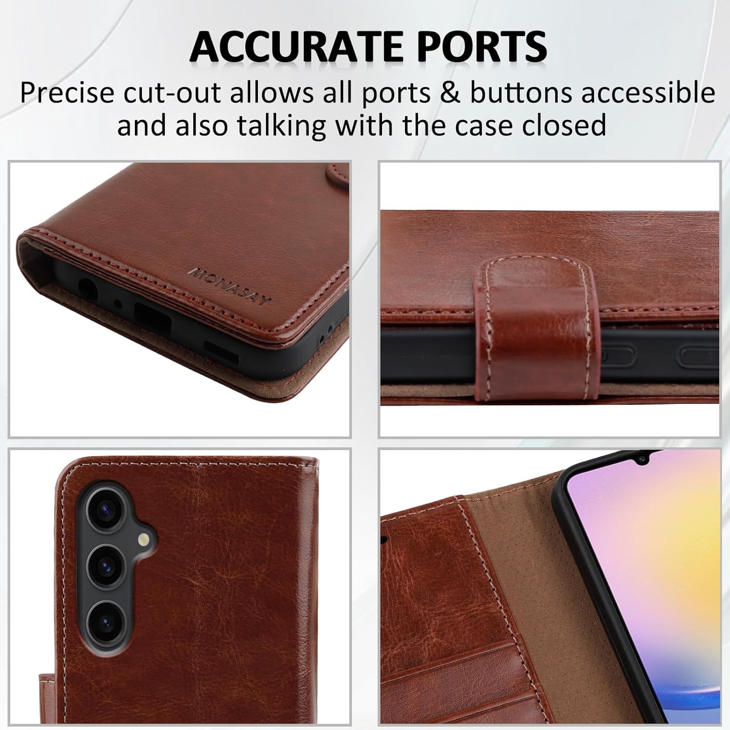 MONASAY Wallet Case Compatible for Samsung Galaxy A25 5G, [Included Glass Screen Protector][RFID Blocking] Flip Folio Leather Cell Phone Cover with Credit Card Holder, Brown