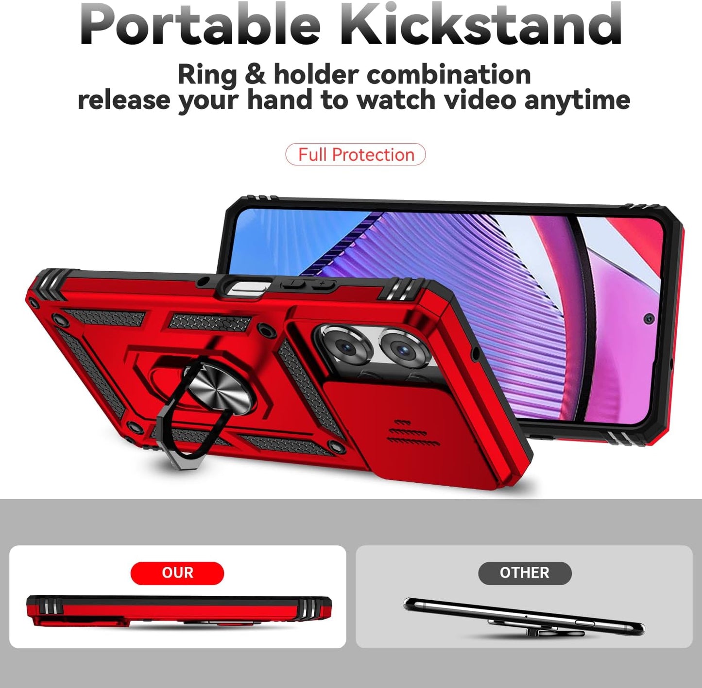 SunStory Compatible with Motorola Moto G Power 5G 2025/Moto G Power 5G 2026/Moto G Play 2025 Case with HD Screen Protector & Slide Camera Cover & Kickstand,[Military-Grade] Phone Case, Red
