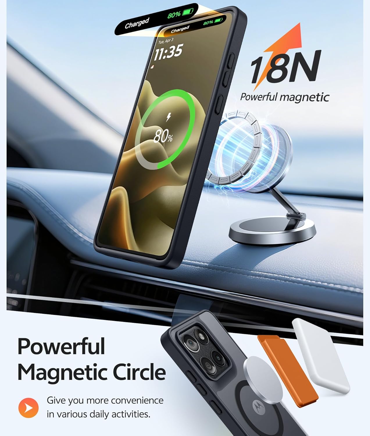 FNTCASE for Motorola Edge 2026 Magnetic Case: [Compatible with Magsafe] Translucent Matte Cases with [Screen Protector] Military Grade Shockproof Protective Phone Cover(6.5 inch/Black)