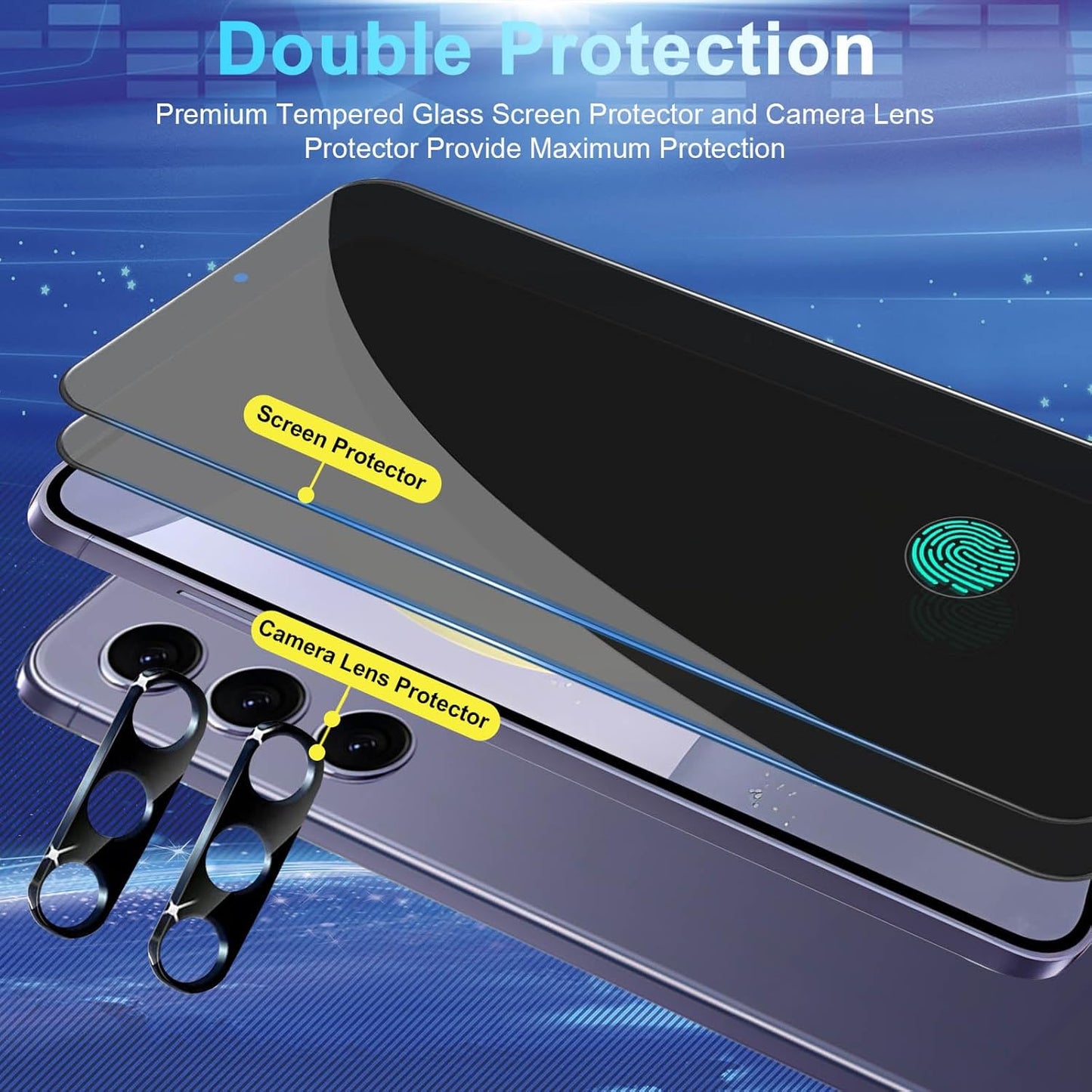 [2+2 Pack] Privacy Screen Protector Compatible with Galaxy S24 Plus with Camera Lens Protector, High Clarity, Anti-Spy Tempered Glass