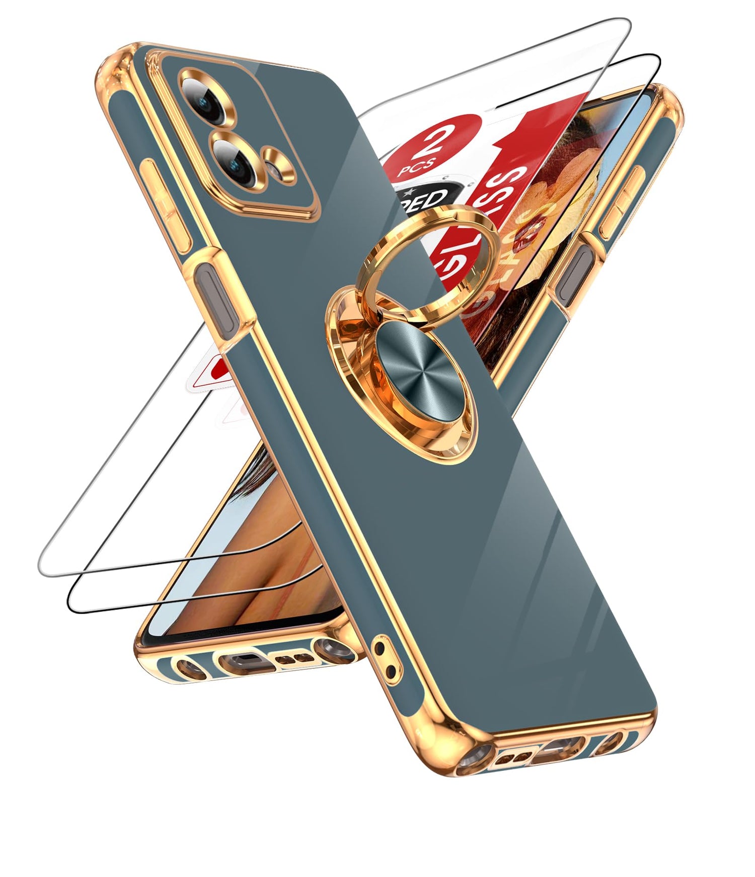 LeYi for Moto G Stylus 5G 2023 Phone Case: with Tempered Glass Screen Protector [2 Pack] 360° Rotatable Ring Holder Magnetic Kickstand, Plating Rose Gold Edge Motorola G Stylus 5G 2023 Case, Pink