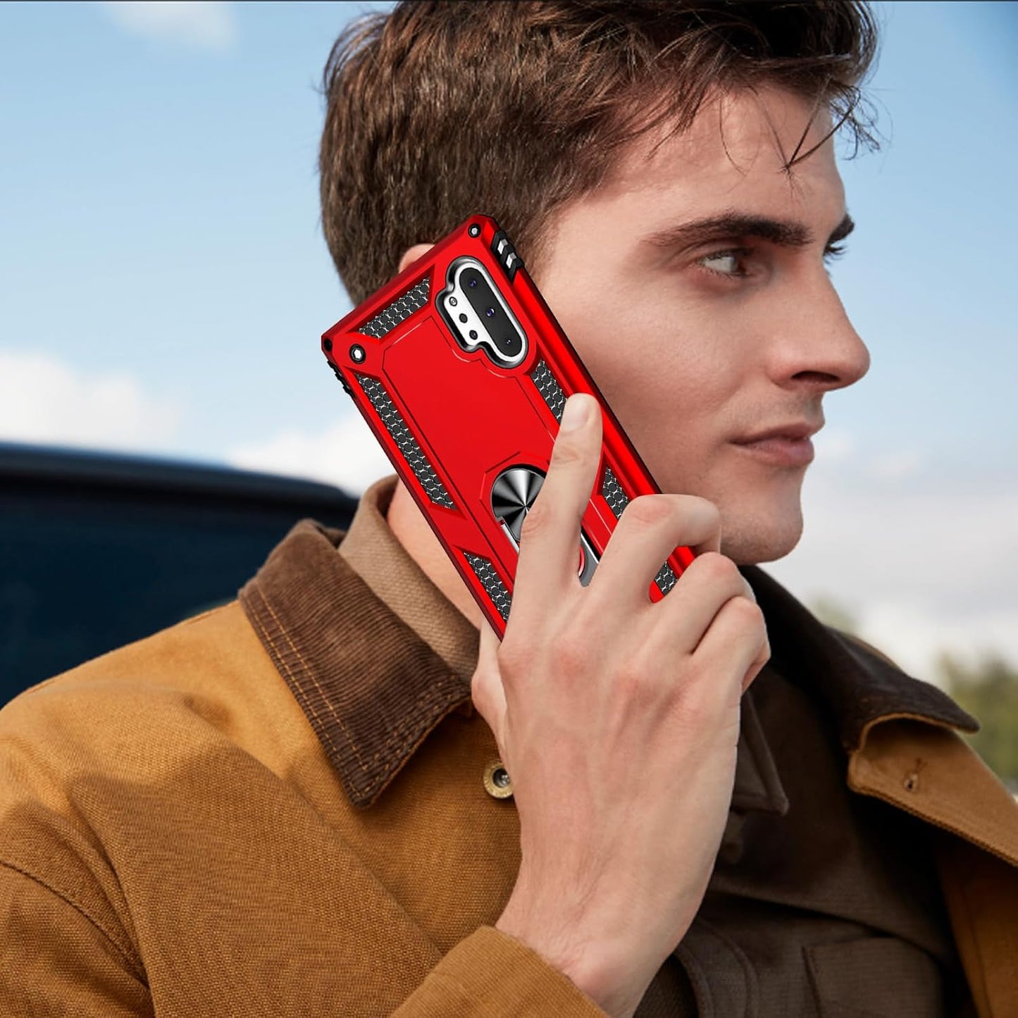 for Samsung Galaxy Note 10 Plus Case with Screen Protector:[Military Grade Drop Tested] Ring Holder Kickstand Shockproof Anti-Slip Protective Phone Case for Note 10 Plus 6.8- Red