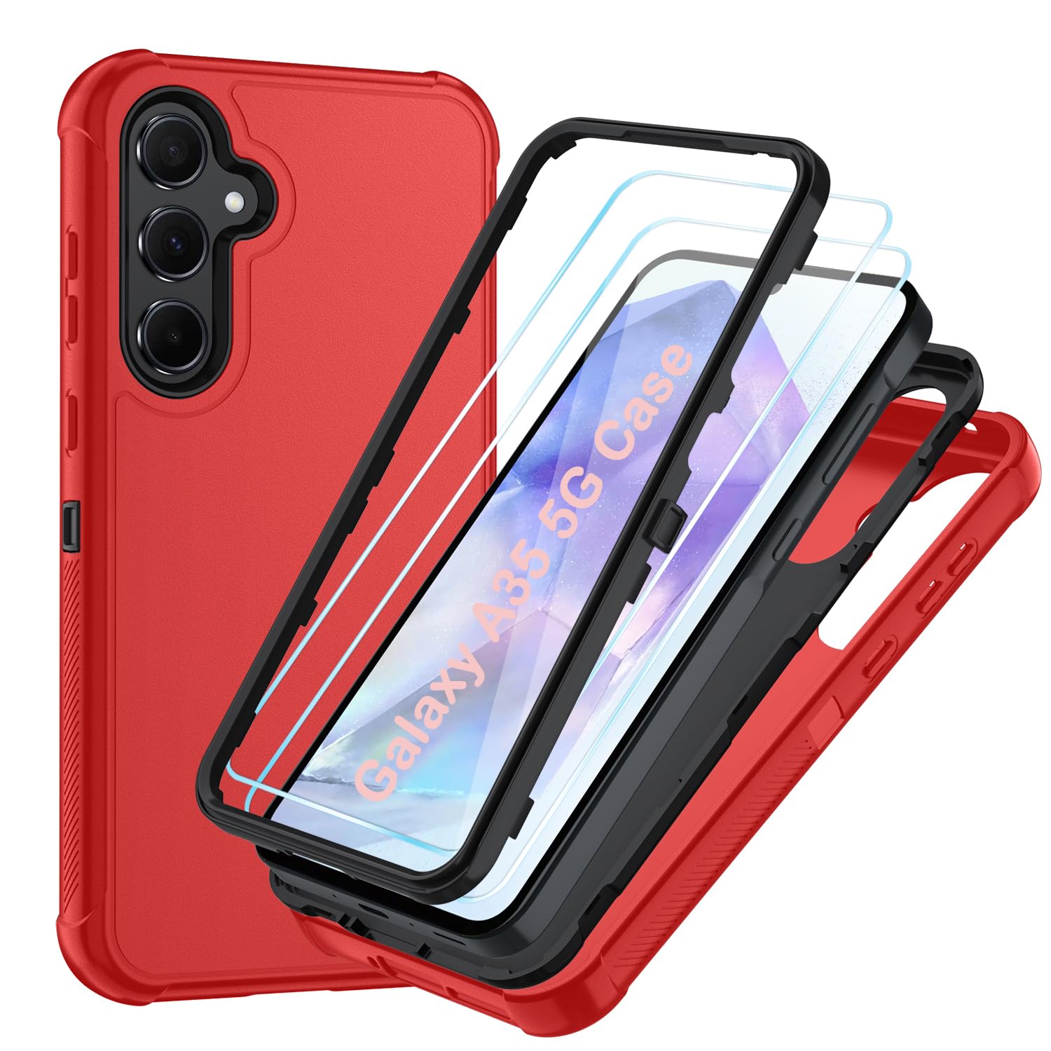 Case for Galaxy A25 5G Case, Samsung Galaxy A25 5G Case with HD Screen Protector [3 Layer] Military-Grade Heavy-Duty Shockproof Protective Phone Case for Samsung A25 5G,Black/Black