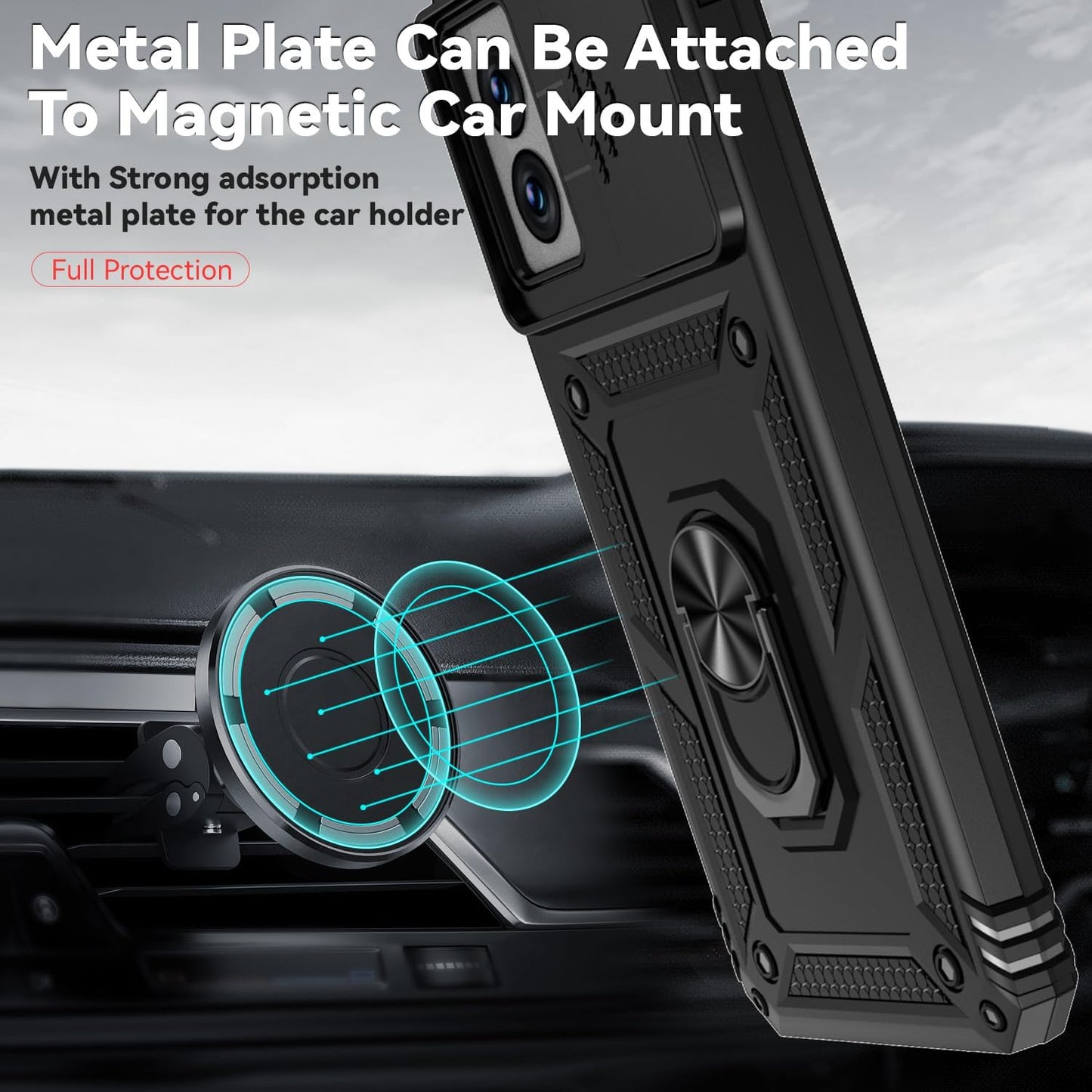 for Motorola Moto G Power 5G 2024 Case with Slide Camera Cover HD Screen Protector [Military Grade Drop Tested] Magnetic Ring Holder Kickstand Protective Phone Case for Moto G Power 5G 2024, Black