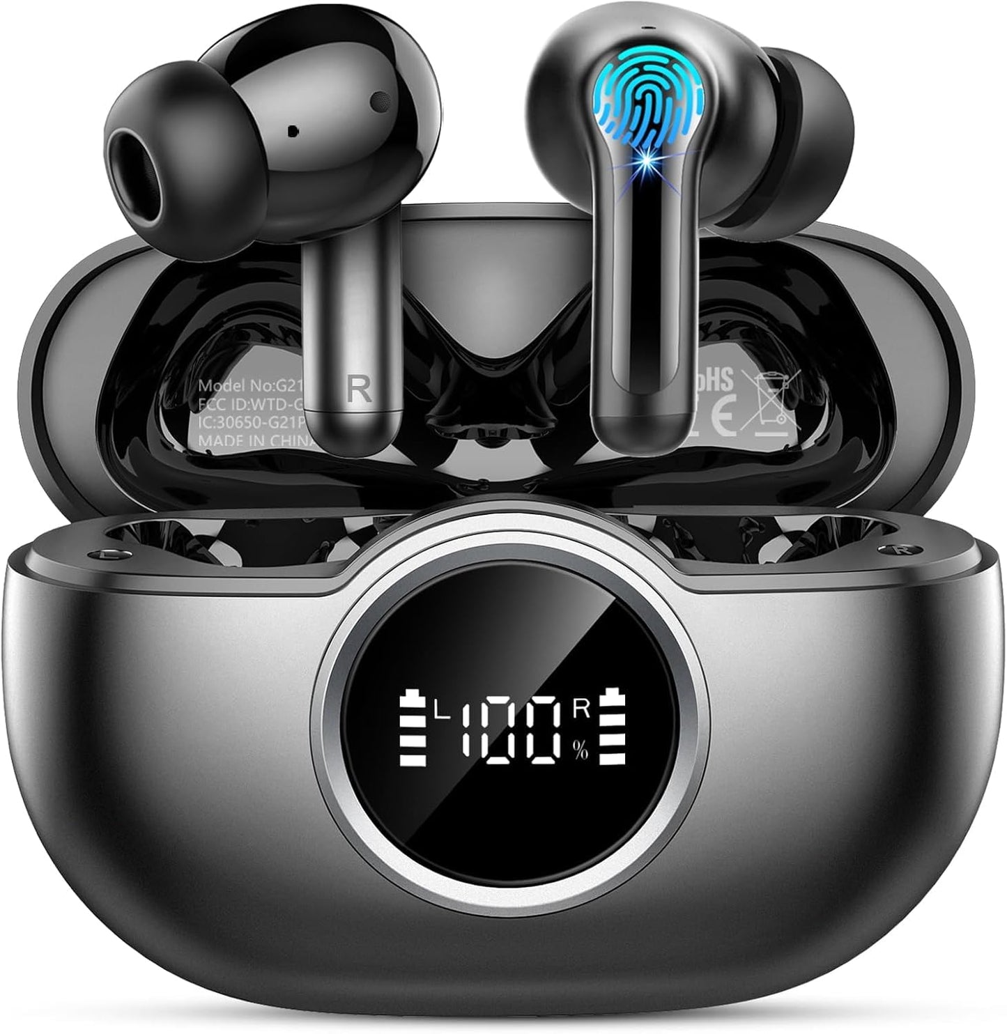 Wireless Earbuds, 48Hrs 2026 Bluetooth Headphones, Hi-Fi Stereo Deep Bass Ear Buds, ENC Noise Cancelling Mic, Clear Calls, IP-X7 Waterproof, USB Sport Earphones in Ear for Phones Laptop Pad, White