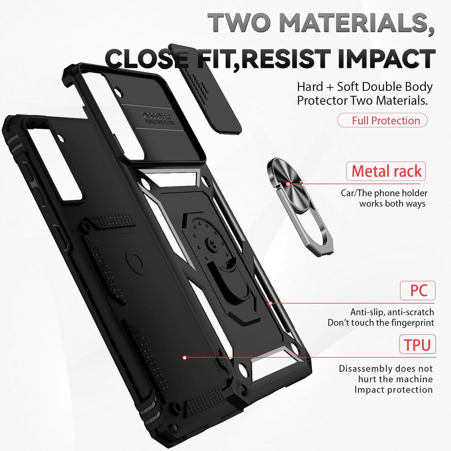 Case for Samsung Galaxy S21 Plus Phone Case Black | with Screen Protector, Military Grade, 20ft. Drop Tested, Ring, Shockproof, Protective