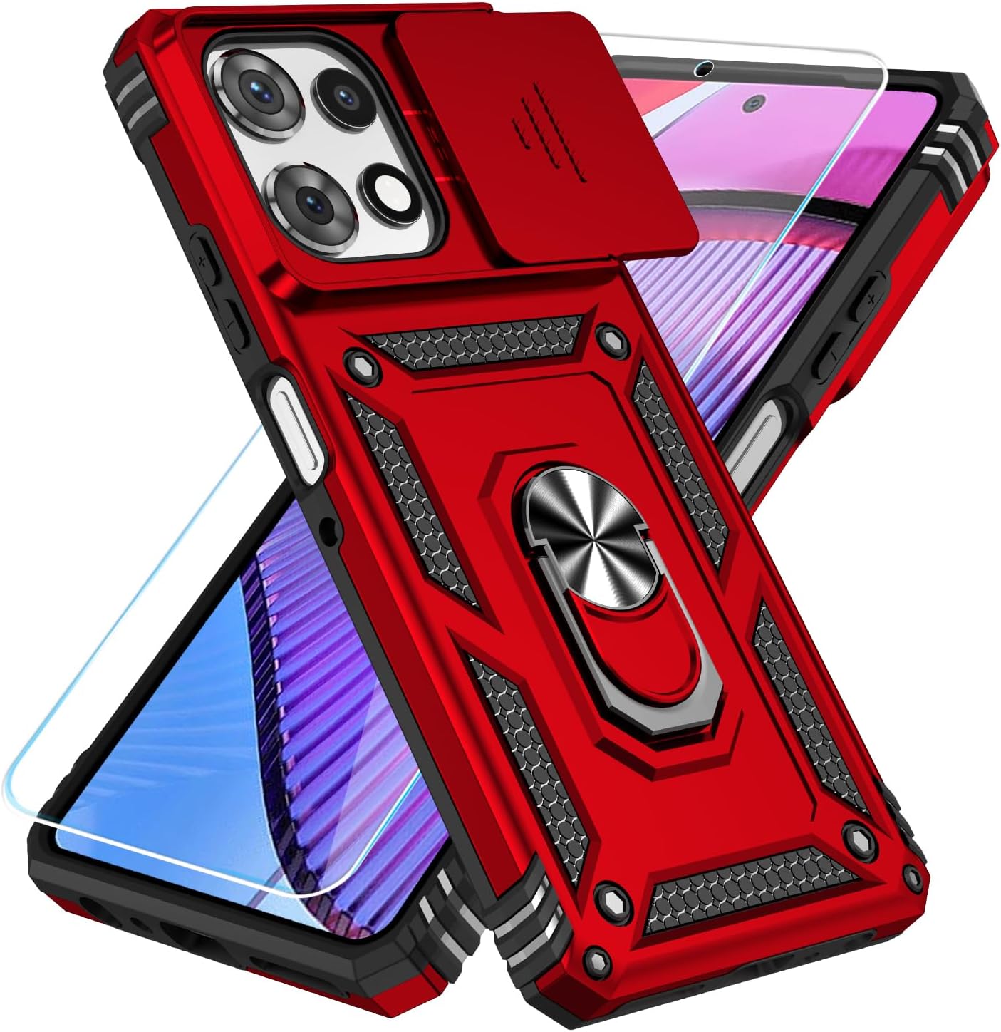 SunStory Compatible with Motorola Moto G Power 5G 2025/Moto G Power 5G 2026/Moto G Play 2025 Case with HD Screen Protector & Slide Camera Cover & Kickstand,[Military-Grade] Phone Case, Red
