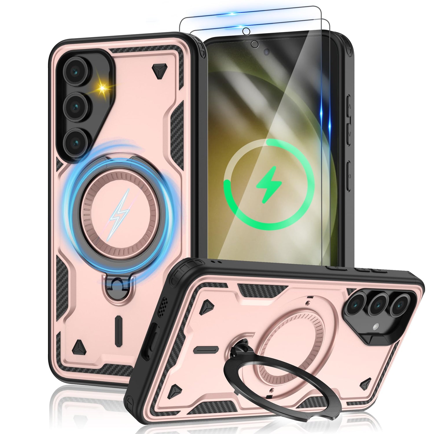 for Samsung Galaxy-S23-Ultra-Case with Magsafe & [HD Screen Protector×2][Anti-Fingerprint], 360° Metal Rotated Kickstand,Military Grade Shockproof Protective for Galaxy S23 Ultra Case,Light Blue
