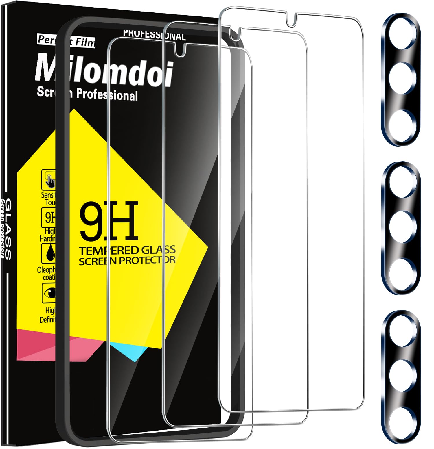 Milomdoi 3 Pack Privacy Screen Protector for Samsung Galaxy S25 Ultra Tempered Glass with 3 Pack Camera Lens Protector, Ultra 9H Accessories [Support Fingerprint Unlock] Black