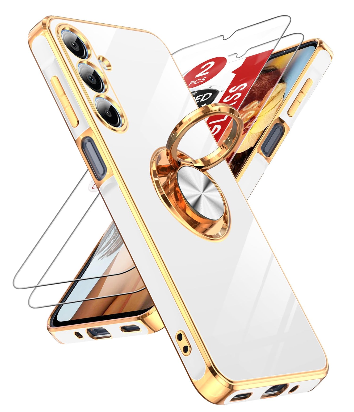 LeYi for Samsung A57 Case, 360°Magnetic Kickstand Rose Gold Plated Edge