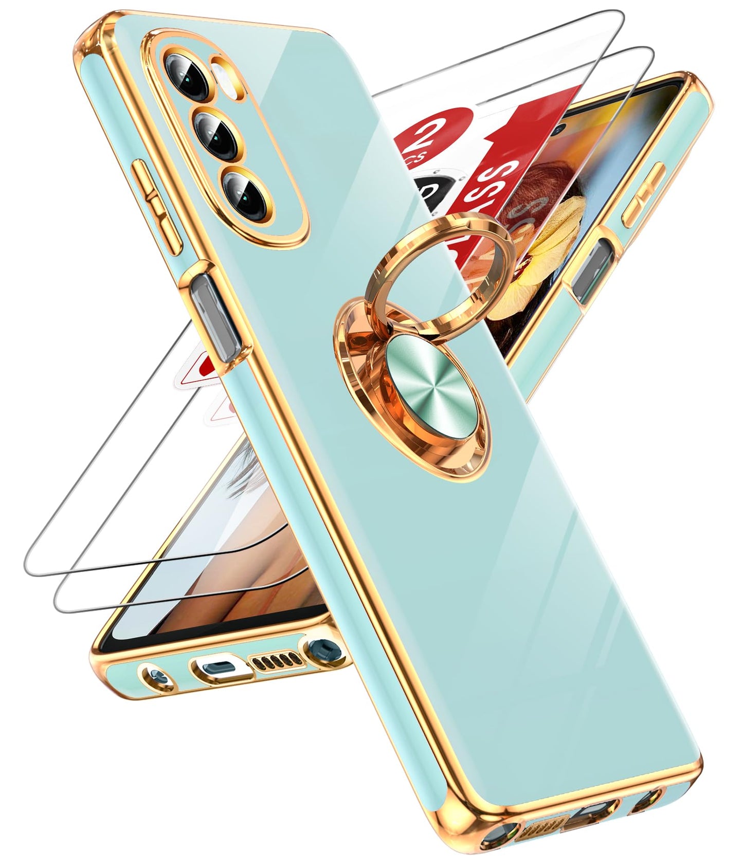 LeYi for Moto G Stylus 5G 2022 Case: with Tempered Glass Screen Protector [2 Pack] 360° Rotatable Ring Holder Magnetic Kickstand, Plating Rose Gold Edge for Motorola G Stylus 5G 2022 Case, Black