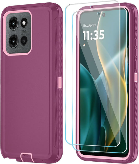 Qinmay Phone Case for Motorola Moto G Stylus 5G 2025 Case with HD Screen Protector, Heavy Duty Shockproof & Cover Phone Case for Moto G Stylus 2025,WineRedPink