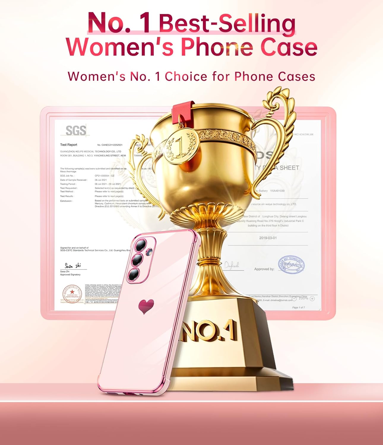 LeYi for Galaxy A16-5G Phone Case: Tempered Glass Screen Protector [2 Pcs]+ Full Camera Lens Protection,Love Heart Plating Luxury Shockproof Phone Case para Samsung A 16 5G Cute,Pink