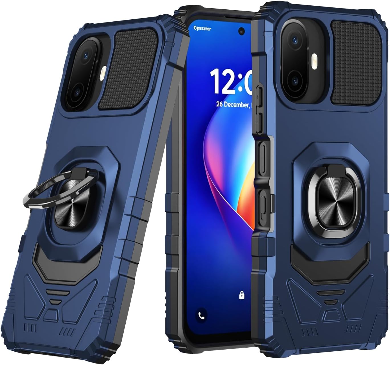 for TCL NXTPAPER 70 Pro Phone Case with Tempered Glass Screen Protector,Military Grade Heavy Duty Shockproof Protective Cover,with Ring Kickstand (Blue)
