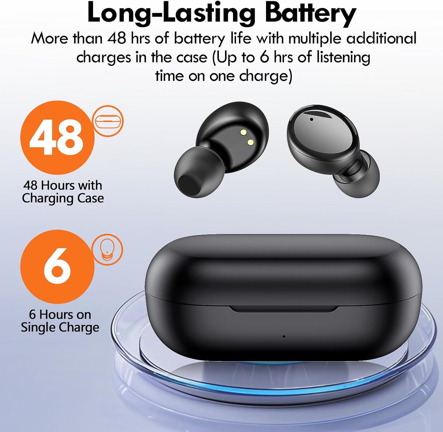 Lanteso True Wireless Bluetooth 5.4 Earbuds, 48H Playtime, Light Weight in Ear Headphones with Built in Mic, Premium Sound with Deep Bass, Clear Calls for Sports Workout, Black