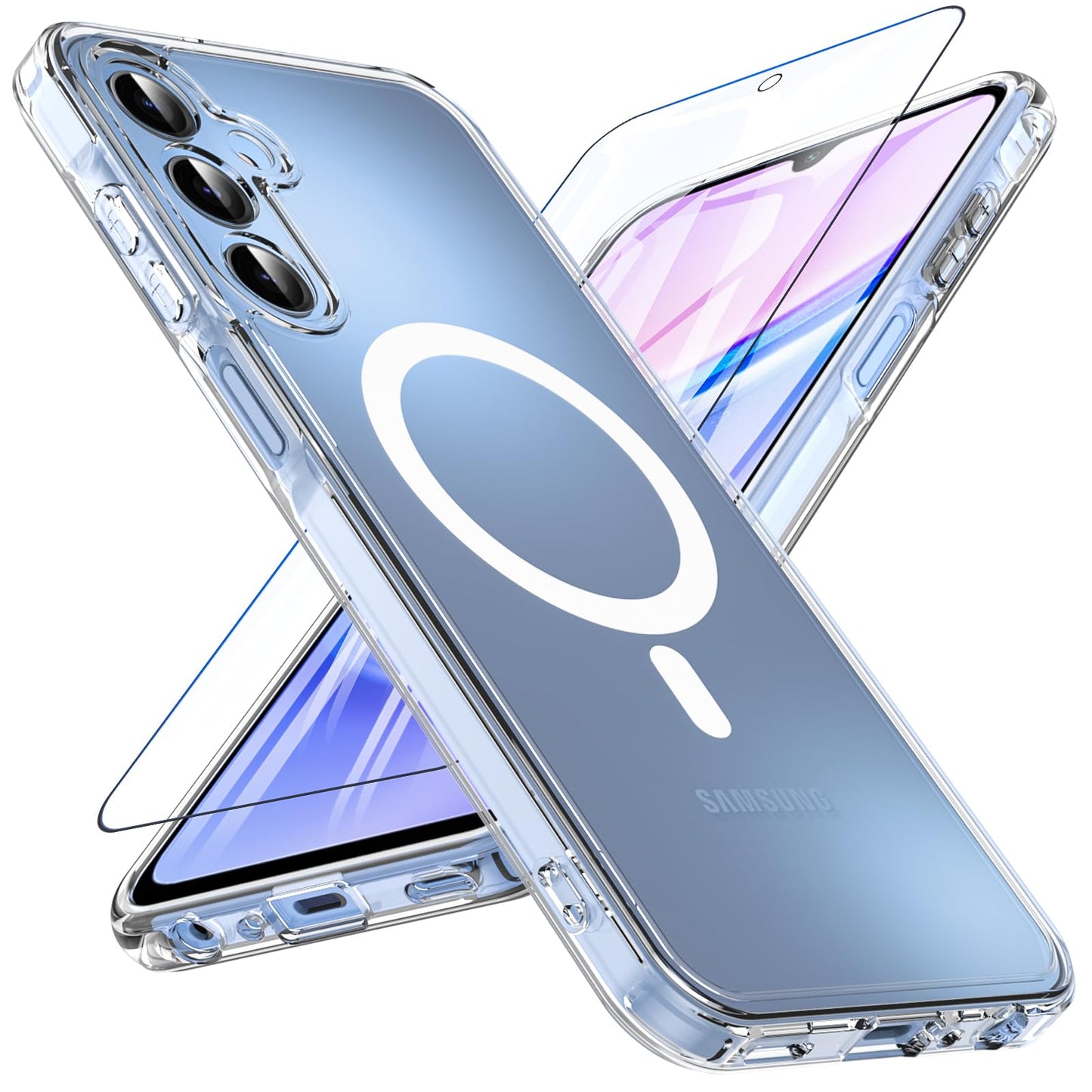 OWKEY Galaxy A15 5G Phone Case,Magnetic Samsung Galaxy A15 5G Case for Magsafe with Tempered Glass Screen Protector,[Shockproof Military] Translucent Back Slim Bumper Cover Samsung A15 5G case, Black