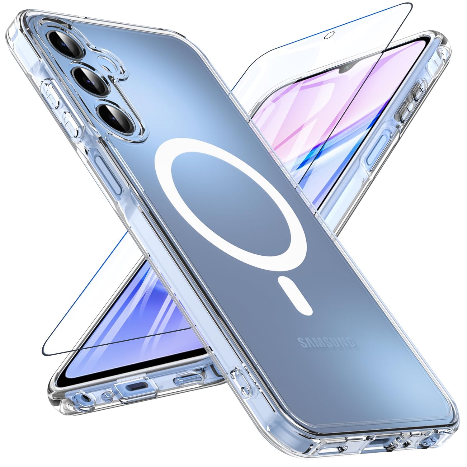 OWKEY Galaxy A15 5G Phone Case,Magnetic Samsung Galaxy A15 5G Case for Magsafe with Tempered Glass Screen Protector,[Shockproof Military] Translucent Back Slim Bumper Cover Samsung A15 5G case, Black