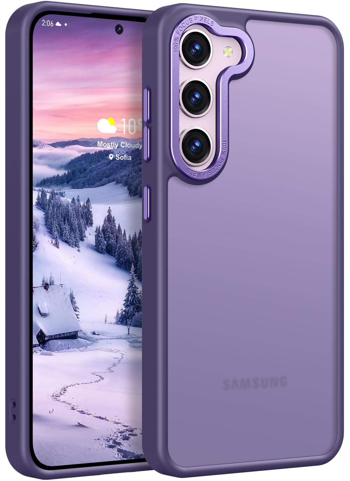 Rayboen for Samsung Galaxy S23 Case Magnetic, [Compatible with Magsafe] Protective Skin Feel Matte Phone Cover for Samsung S23 with Semi-Clear Hard Back & Soft Edge, Matte Purple
