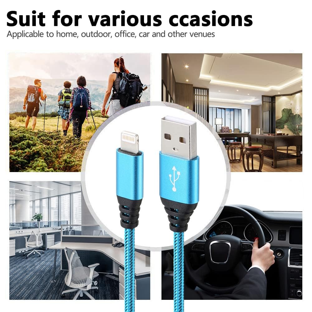 iPhone Charger 10FT 5Pack Apple MFi Certified Lightning Cable Fast Charging Nylon Braided USB-A to Lightning Compatible with iPhone 14/13 mini/14/13/12/11 Pro MAX/XR/XS/8/7/Plus/6S/SE/iPad