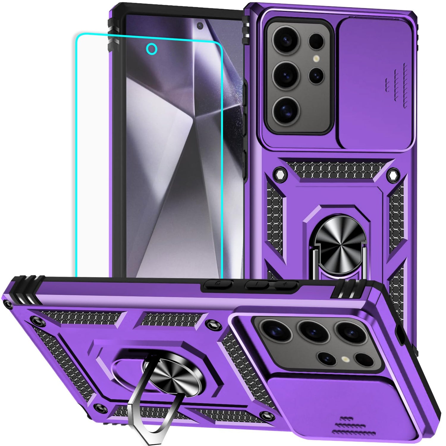 HNHYGETE for Samsung Galaxy S24 Ultra Case with Screen Protector: [Military Grade 20ft. Drop Tested] Slide Camera Cover Ring Shockproof Protective Phone Case for - Galaxy S24 Ultra (Black)