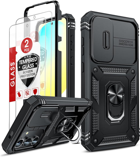 LeYi Compatible for Samsung Galaxy S24-FE Case: [𝗡𝗼𝘁 𝗳𝗶𝘁 𝗦𝟮𝟰 𝟱𝗚] Samsung S24 FE Case with S24FE Screen Protector X2 & Magnetic Stand, Military-Grade Cell Galaxy S 24 FE Phone, Black