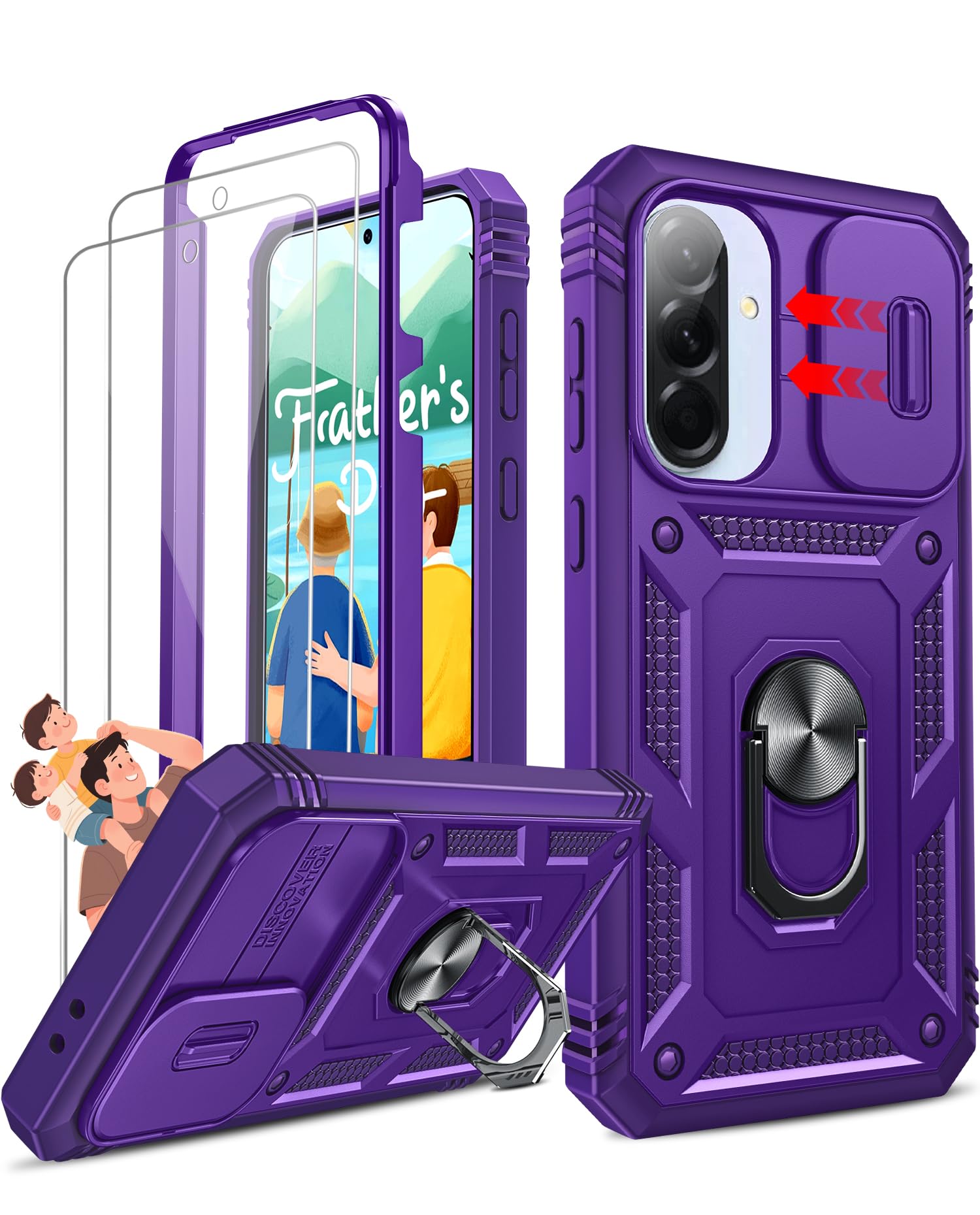LeYi Compatible for Samsung Galaxy A15-5G Phone Case: Galaxy A15 5G Screen Protector Scratch Resistant [2 Packs] with A15 Case, Heavy Duty Shockproof para Basic Android Galaxy Phone Case A 15, Black