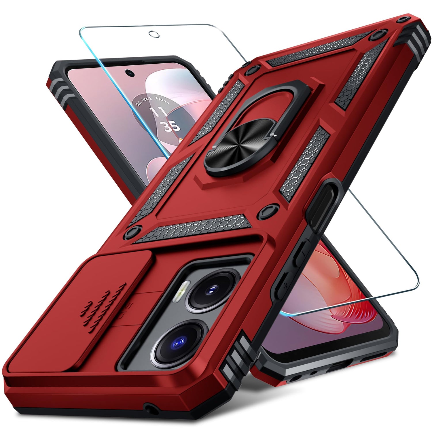 Janmitta for Moto G 2026/2025 Case,Moto G Play 2026 Case Built in Slide Camera Lens Cover+Screen Protector+Finger Ring Holder Kickstand,Heavy Duty Shockproof Full Body Protective Phone Cover,Black