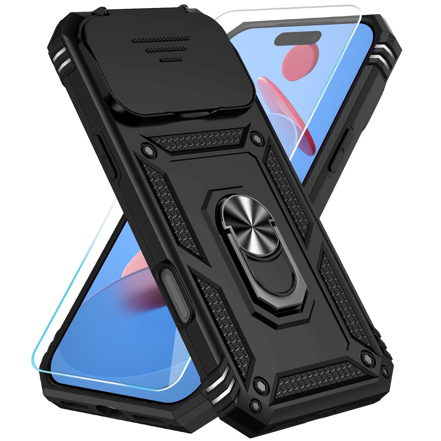 SunStory Compatible with iPhone 17 Case with HD Screen Protector & Slide Camera Cover & Rotated Ring Kickstand, [Military-Grade] iPhone Case for iPhone 17,Red
