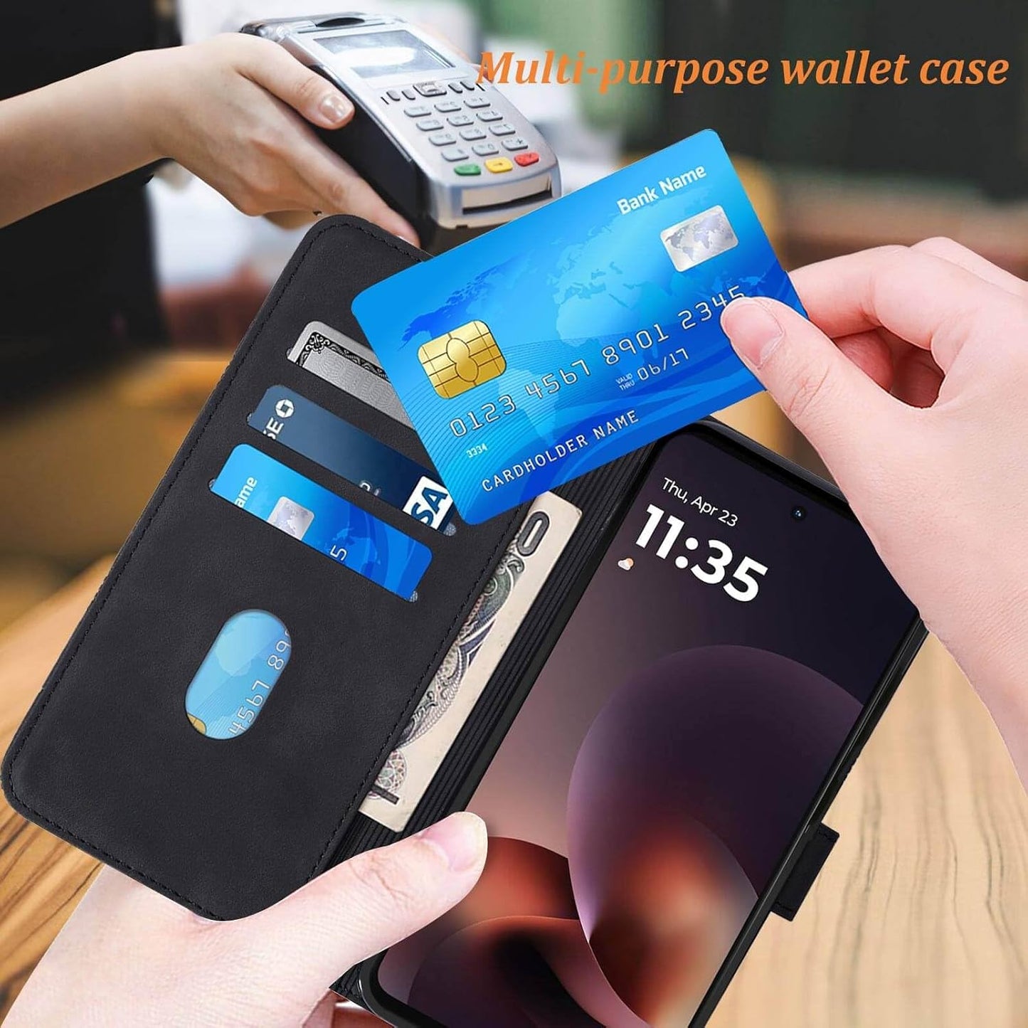 for Moto G Power 2026 Case Wallet, Card Holder Slots, Wrist Strap, TPU Interior Phone Protective, Stand PU Leather Flip Cases Cover for Moto G Power - 2026 (Black)