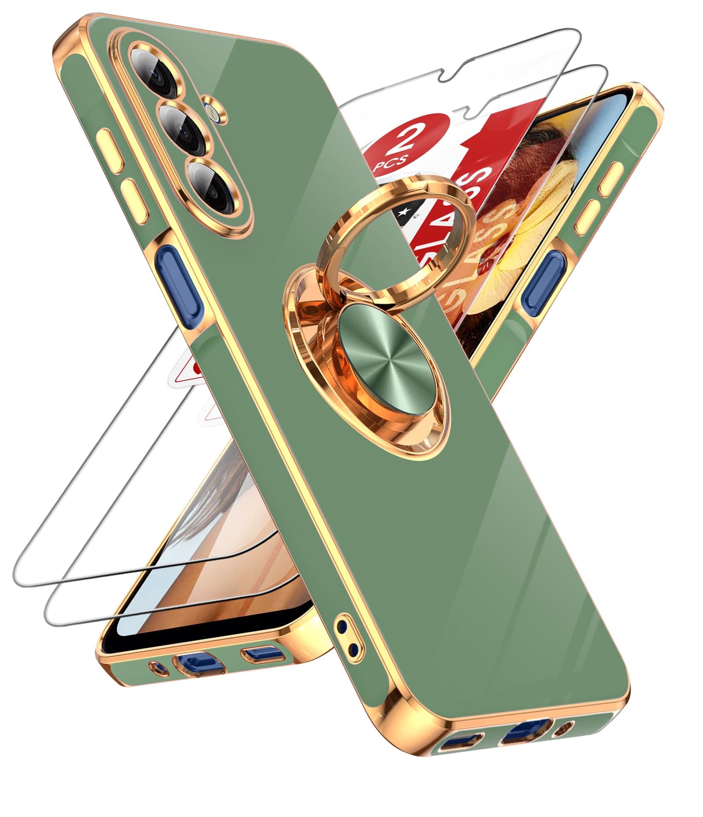 LeYi for Samsung A57 Case, 360°Magnetic Kickstand Rose Gold Plated Edge