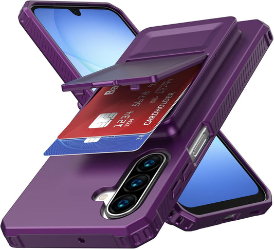 KJSK for Galaxy A17/A16 Case with Card Holder,Built-in Mirror and Kickstand,Hidden Card Slim Wallet Shockproof Cover,Anti-Drop,Deep Purple