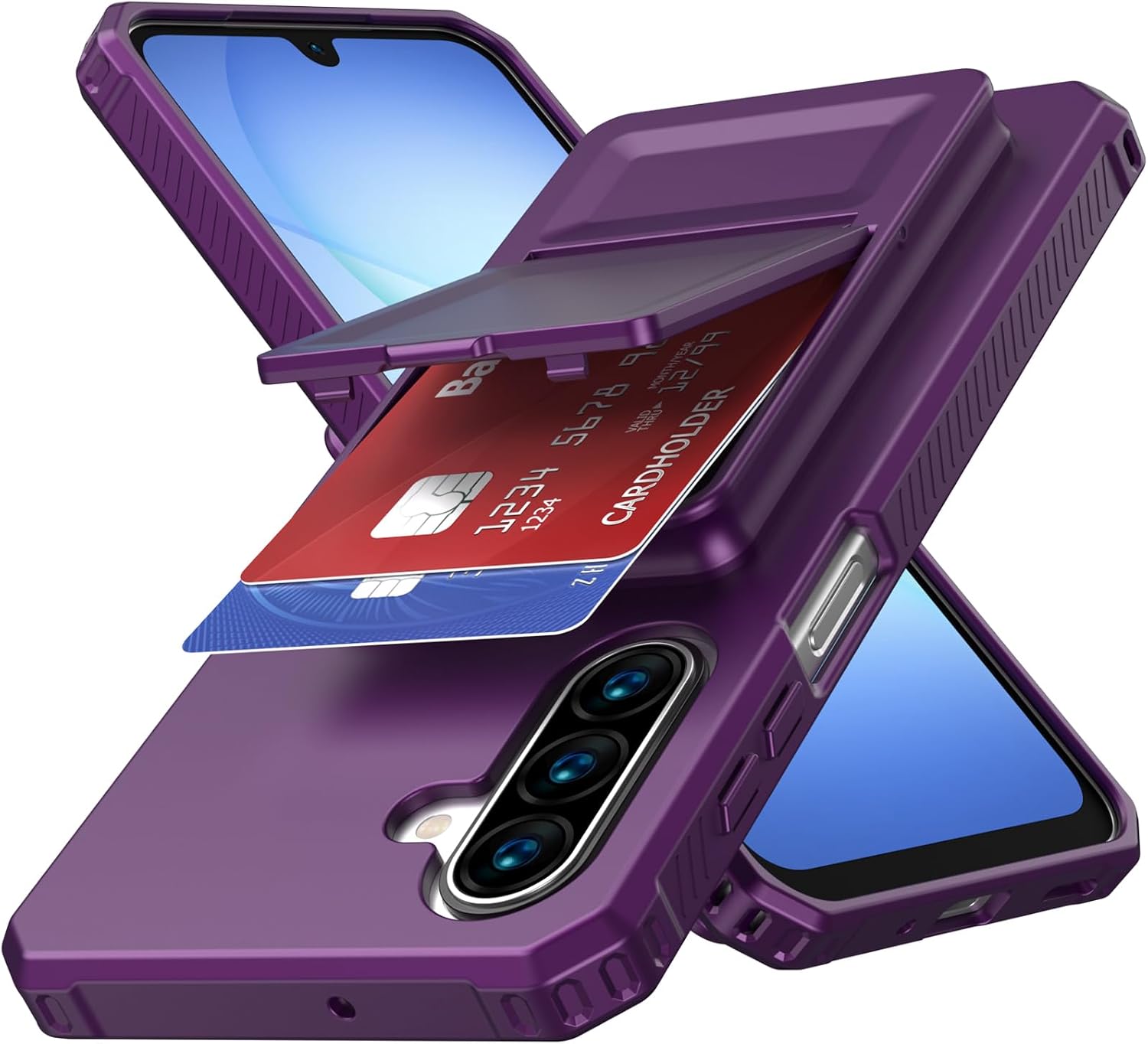KJSK for Galaxy A17/A16 Case with Card Holder,Built-in Mirror and Kickstand,Hidden Card Slim Wallet Shockproof Cover,Anti-Drop,Deep Purple