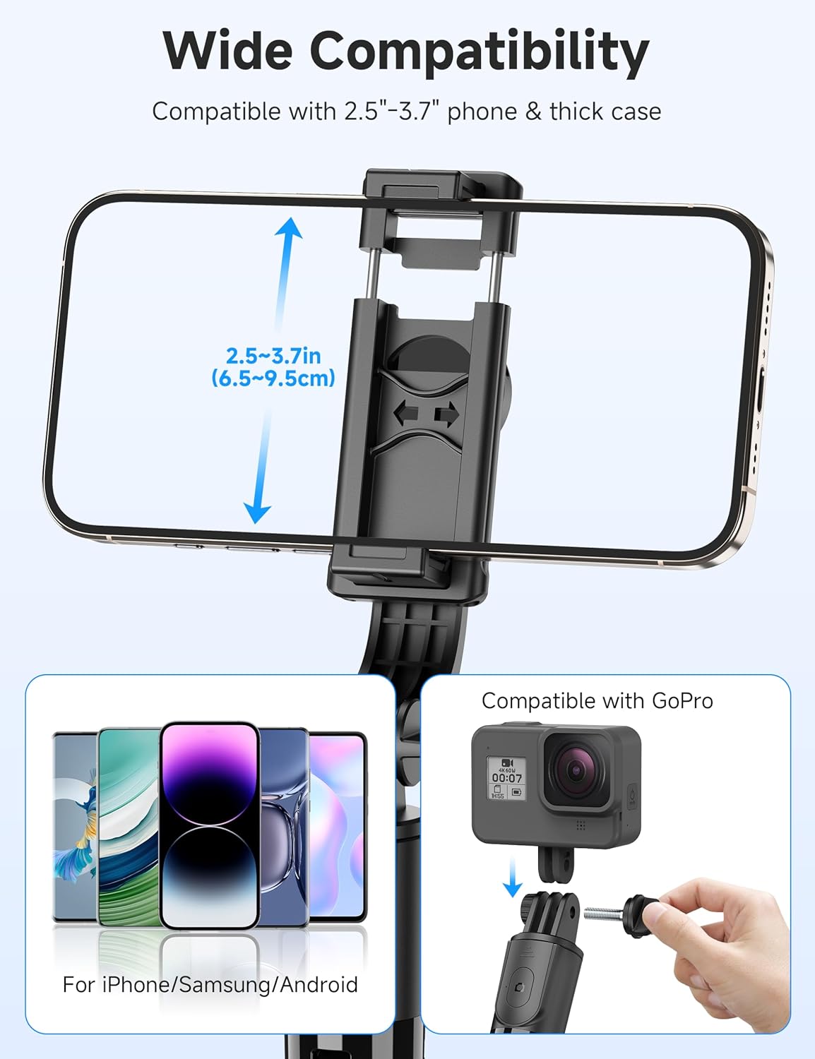 Portable Selfie Stick, 4 in 1 Extendable Phone Tripod Stand with Detachable Wireless Remote & Phone Holder 360° Rotating Mini Travel Tripod Compatible with iPhone 16/15/14/13 Pro/Android/Gopro