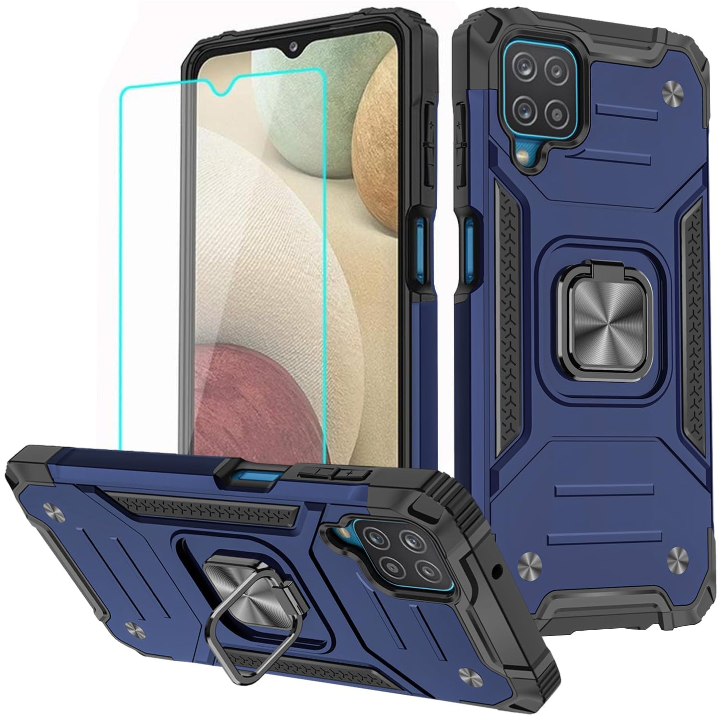 HNHYGETE for Galaxy A12 Phone Case with Screen Protector, 360°Military Grade Rotatable Kickstand [Shockproof] Protective Cases for Samsung Galaxy A12 (Green)