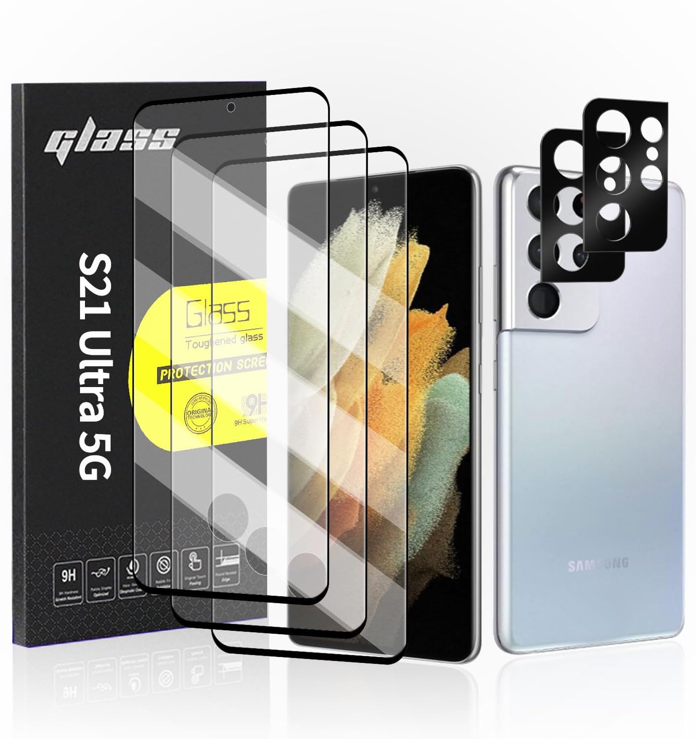 for Samsung Galaxy S21 Ultra Glass Screen Protector + Camera Lens Protector, 9HD Tempered Glass, Case Friendly, Anti Scratch Bubble Free Ultra Resistant