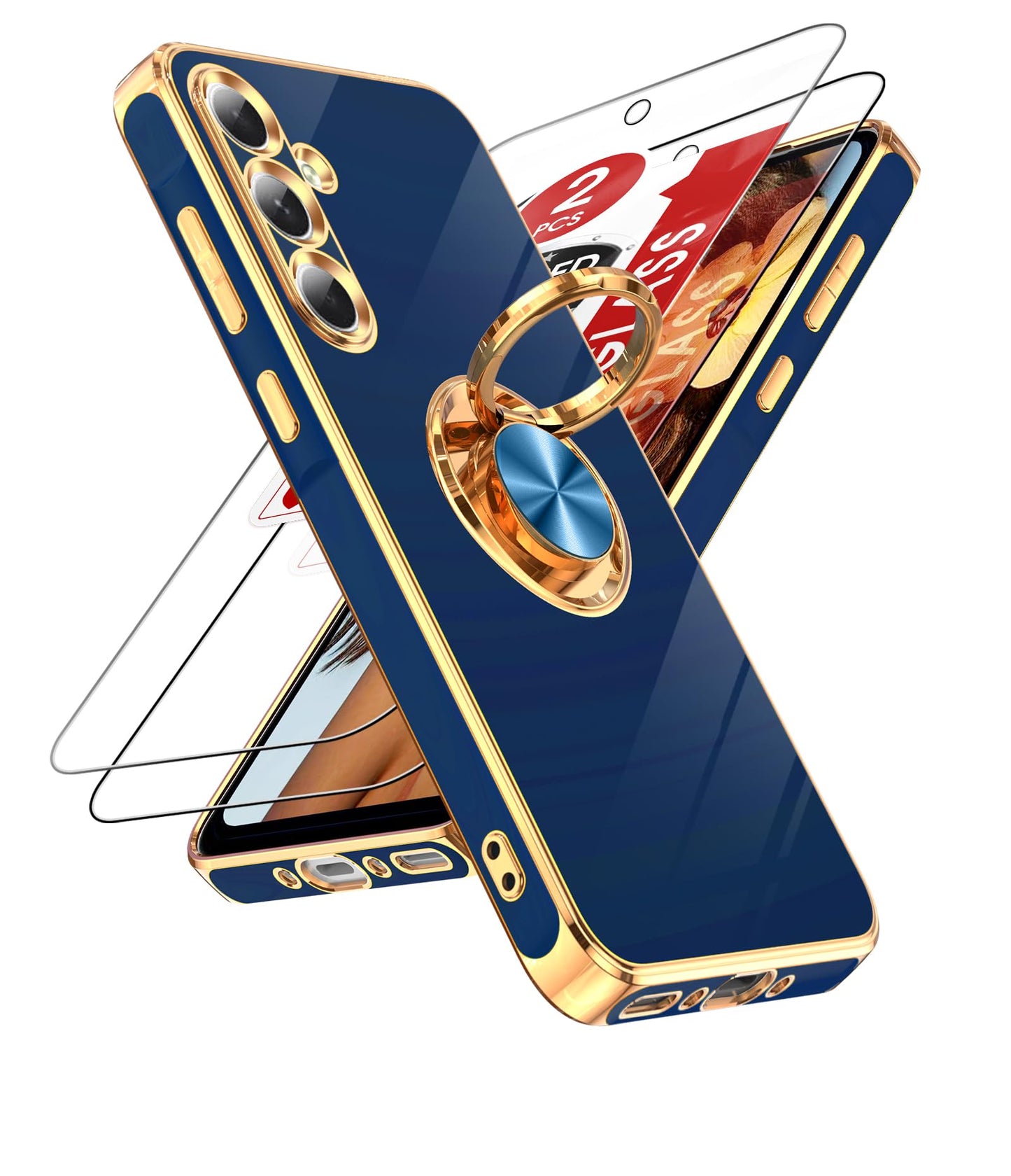 LeYi for Samsung A57 Case, 360°Magnetic Kickstand Rose Gold Plated Edge