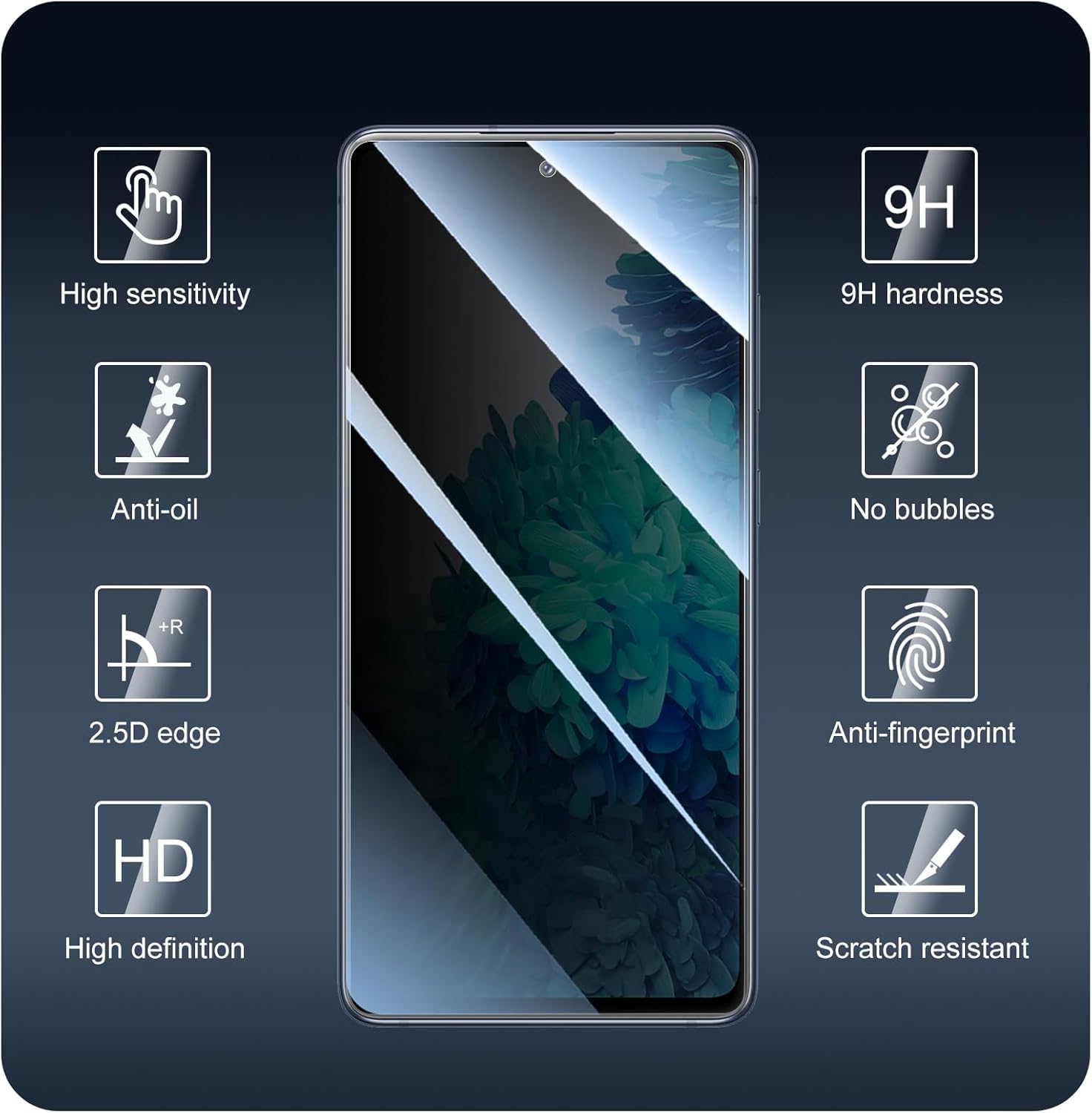 Privacy Screen Protector for Samsung Galaxy S20 FE, Double Shatterproof Anti-Spy Tempered Glass Film, [Impact- Private Protection][Anti-Scratch][9H Hardness]- 3 Pack