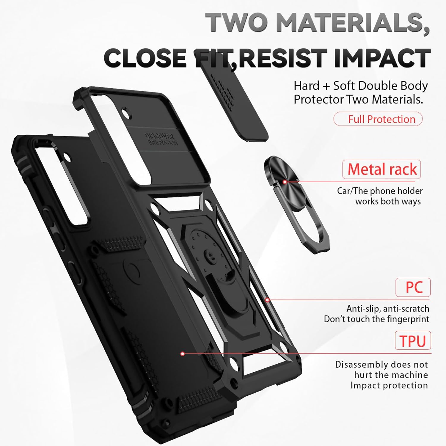 HNHYGETE for Galaxy S22 Case with Screen Protector: [Military Grade 20ft. Drop Tested] Slide Camera Cover Ring Shockproof Protective Phone Case for - Samsung Galaxy S22 (Black)