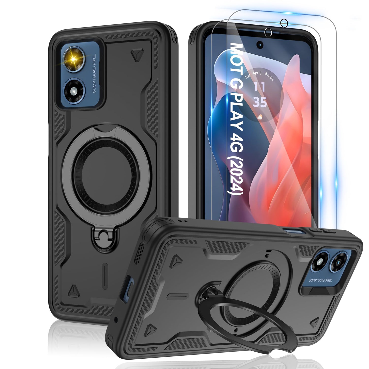 Gritup for Moto G Power 5G 2026/2025 Magnetic Case Compatible with MagSafe & HD Screen Protector×2 Metal Rotated Kickstand Military Grade Shockproof Protective Moto G Power 5G 2026/2025 Black