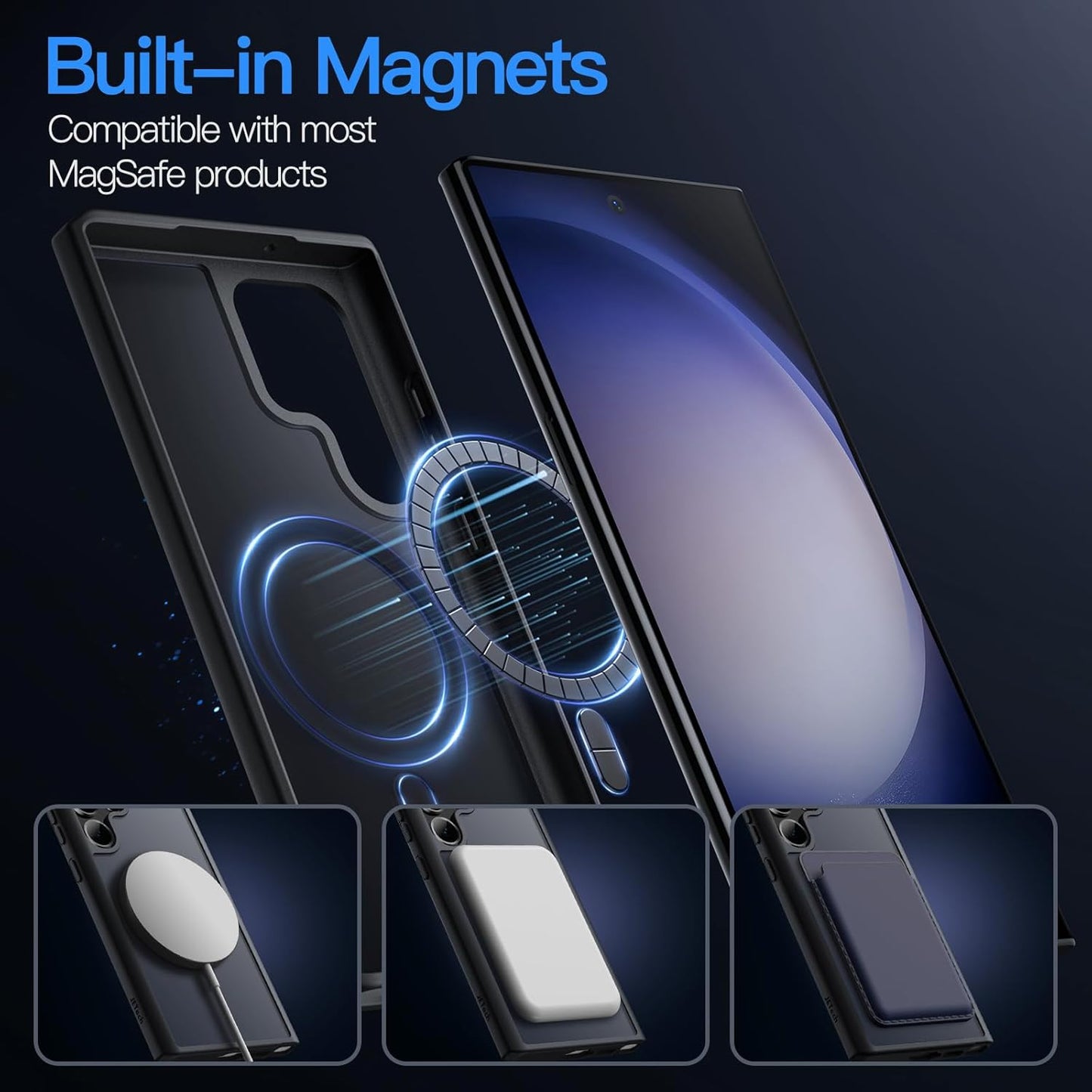 JETech Magnetic Case for Samsung Galaxy S23 Ultra 5G 6.8-Inch, Compatible with MagSafe, Translucent Matte Back Shockproof Phone Cover (Black)