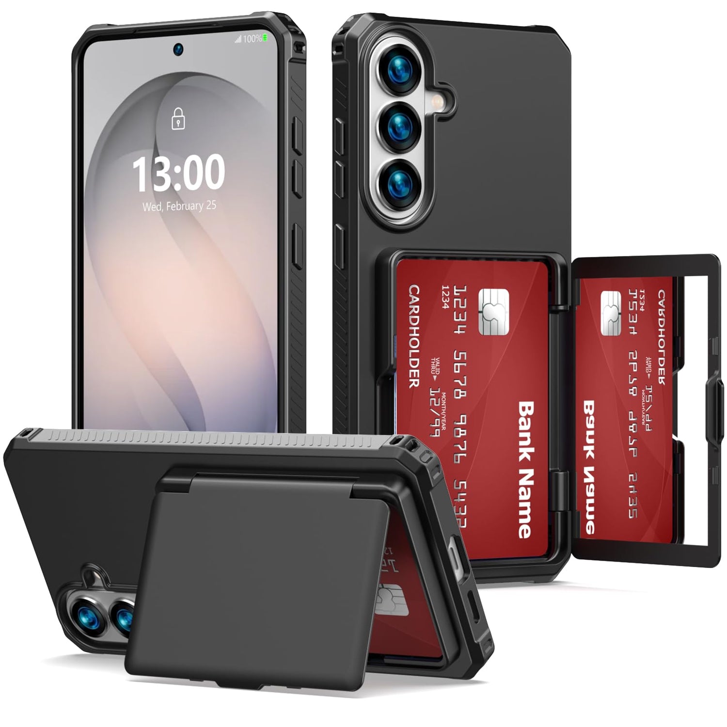 KJSK for Galaxy A17/A16 Case with Card Holder,Built-in Mirror and Kickstand,Hidden Card Slim Wallet Shockproof Cover,Anti-Drop,Deep Purple