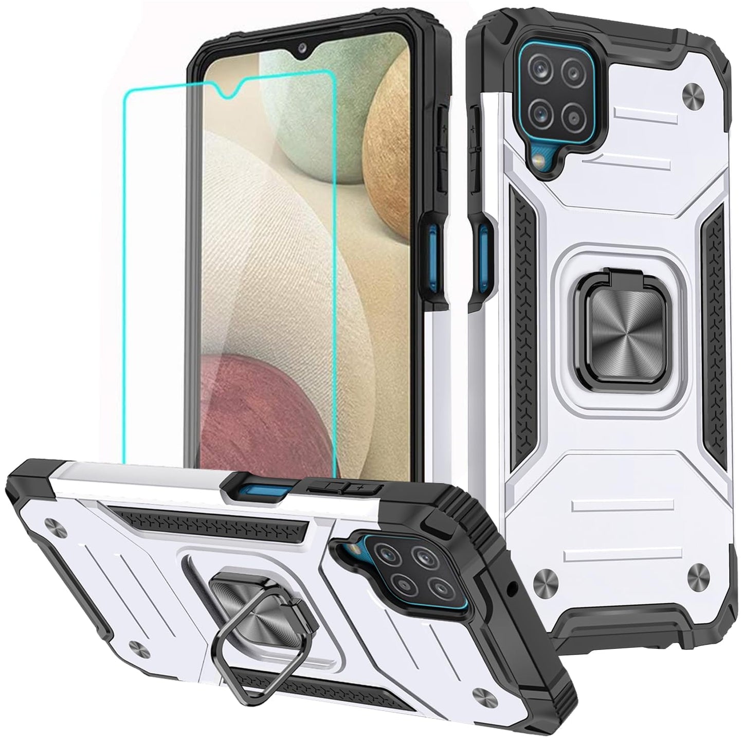 HNHYGETE for Galaxy A12 Phone Case with Screen Protector, 360°Military Grade Rotatable Kickstand [Shockproof] Protective Cases for Samsung Galaxy A12 (Green)