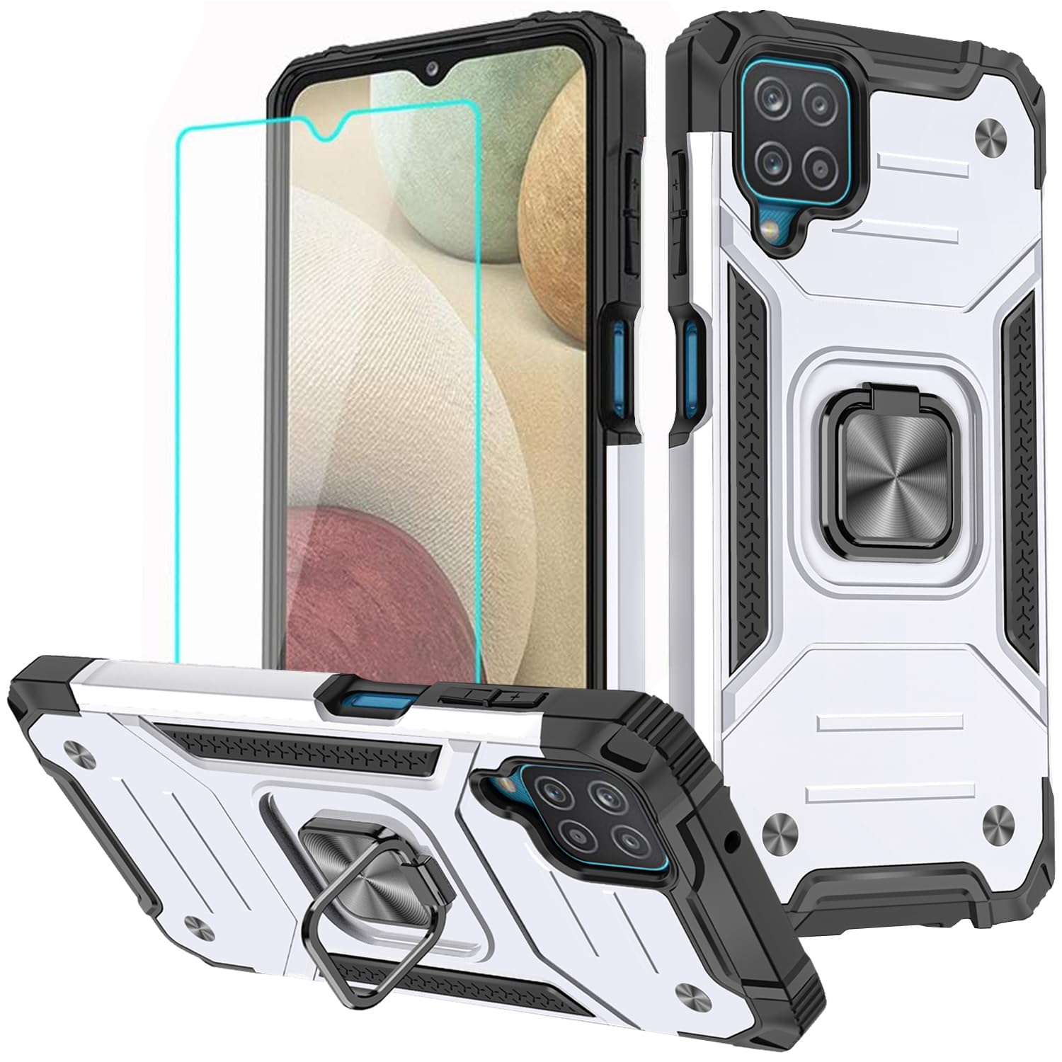 HNHYGETE for Galaxy A12 Phone Case with Screen Protector, 360°Military Grade Rotatable Kickstand [Shockproof] Protective Cases for Samsung Galaxy A12 (Green)