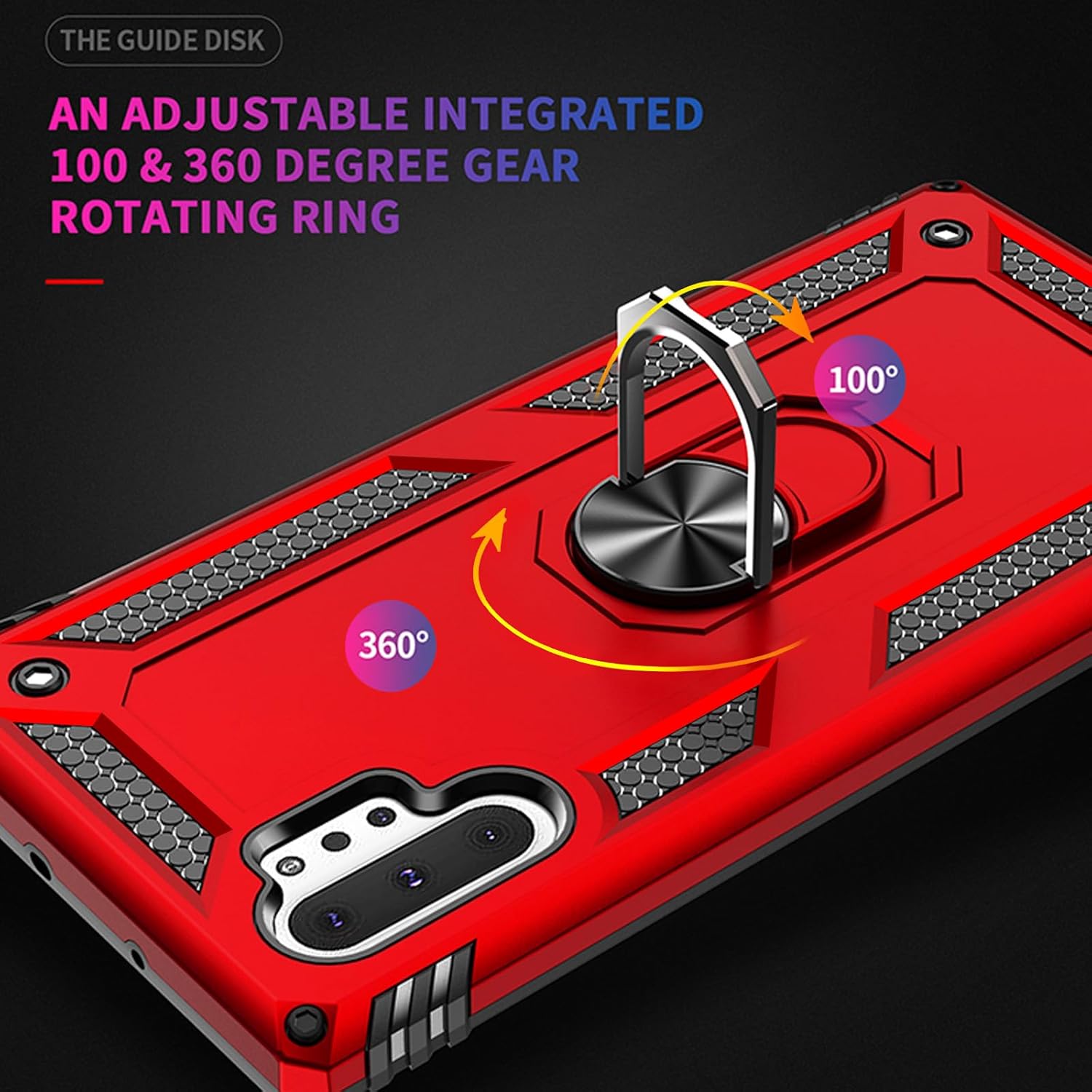 for Samsung Galaxy Note 10 Plus Case with Screen Protector:[Military Grade Drop Tested] Ring Holder Kickstand Shockproof Anti-Slip Protective Phone Case for Note 10 Plus 6.8- Red