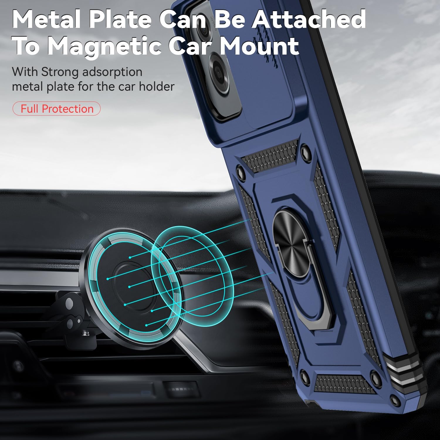 AYMECL for Moto G Stylus 5G 2024 Case with 2 Pcs Explosion-Proof Film, Slide Camera Cover Protective Case with Magnetic Ring Kickstand - Blue