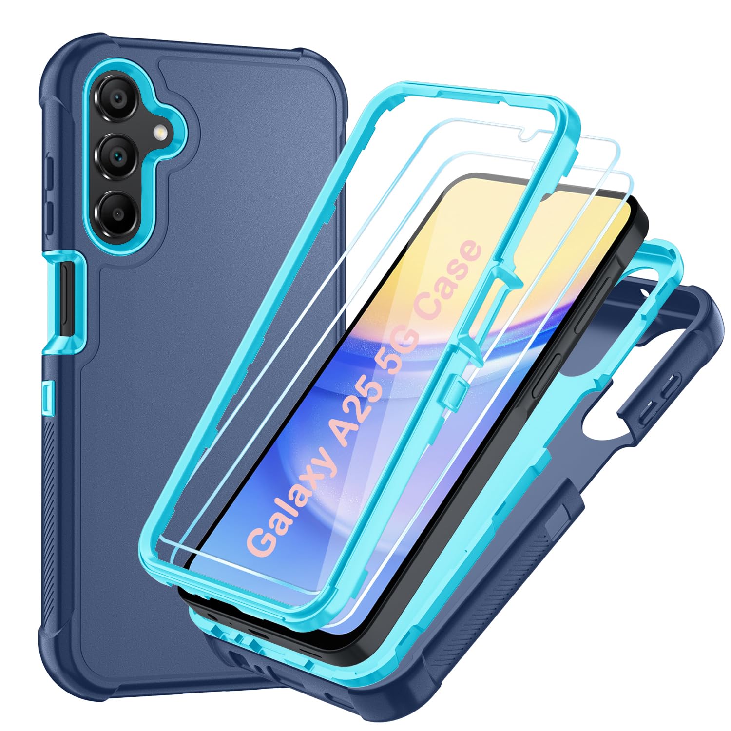Case for Galaxy A25 5G Case, Samsung Galaxy A25 5G Case with HD Screen Protector [3 Layer] Military-Grade Heavy-Duty Shockproof Protective Phone Case for Samsung A25 5G,Black/Black