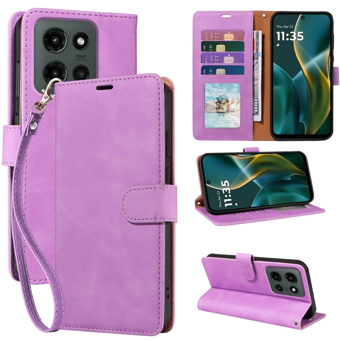 RFID Blocking Wallet for Moto G 2026/2025 Case, for Moto G Play 2026 Case, PU Leather Folio Flip Cover with 4 Card Slots, Wrist Strap, Kickstand, Shockproof Protective (Black)