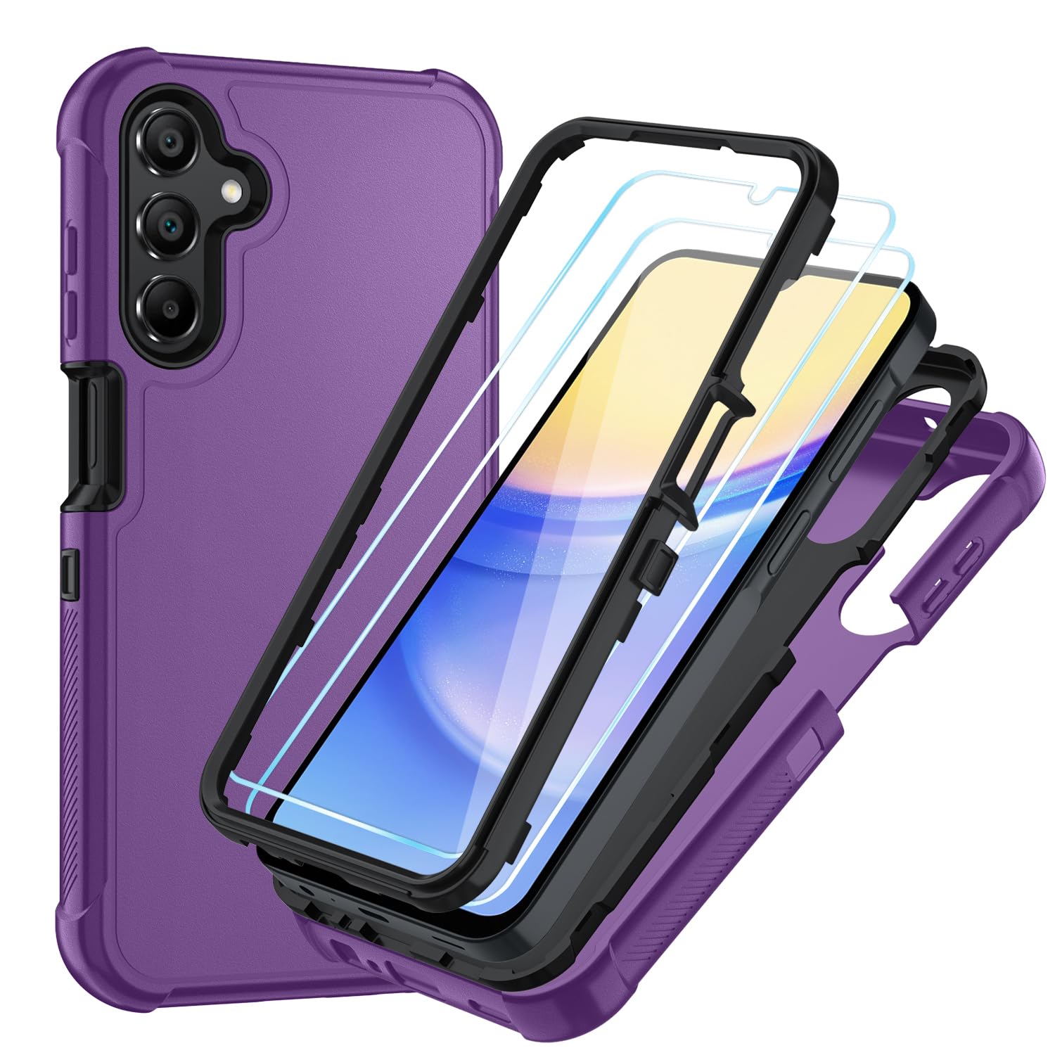 Case for Galaxy A25 5G Case, Samsung Galaxy A25 5G Case with HD Screen Protector [3 Layer] Military-Grade Heavy-Duty Shockproof Protective Phone Case for Samsung A25 5G,Black/Black