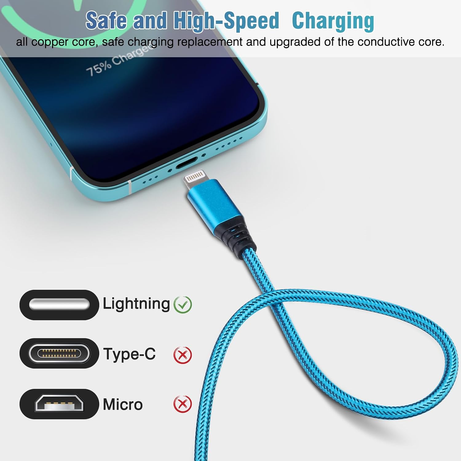 iPhone Charger 10FT 5Pack Apple MFi Certified Lightning Cable Fast Charging Nylon Braided USB-A to Lightning Compatible with iPhone 14/13 mini/14/13/12/11 Pro MAX/XR/XS/8/7/Plus/6S/SE/iPad