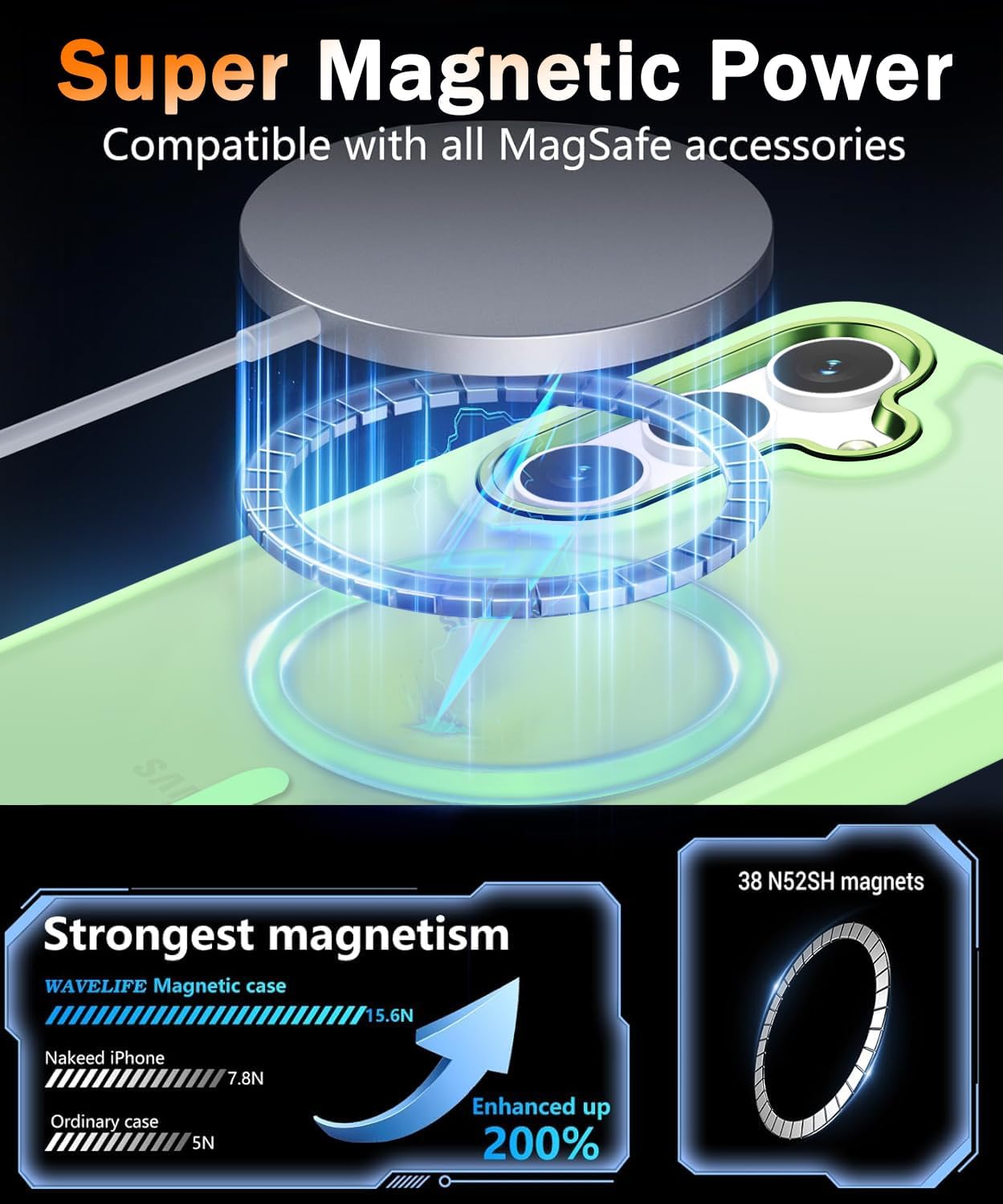 WRJ for Samsung Galaxy S25 Case,Galaxy S24 Case with Screen Protector,[Compatible with Magsafe] Magnetic Slim Matte Translucent Phone Case Women Men Shockproof Protective Cover-Matcha Green